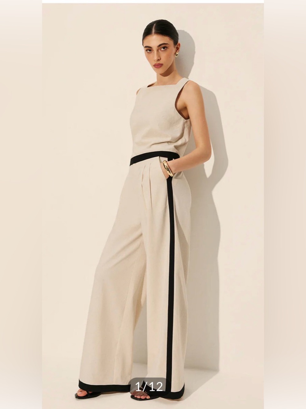 Commense Linen & Cotton Zipper Contrast Binding Pants Set